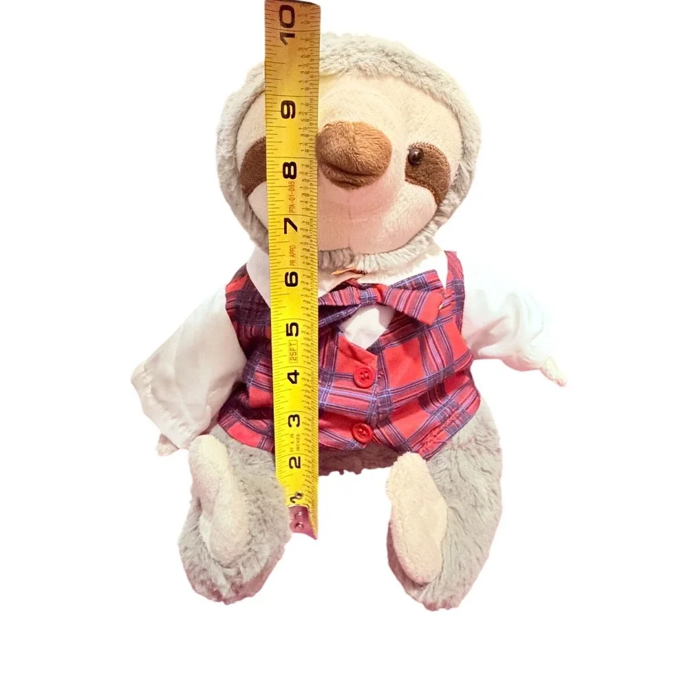 Build-A-Bear Workshop weighted Sloth‎ Plush Grey Dressed Plaid Vest Bow Tie 10in